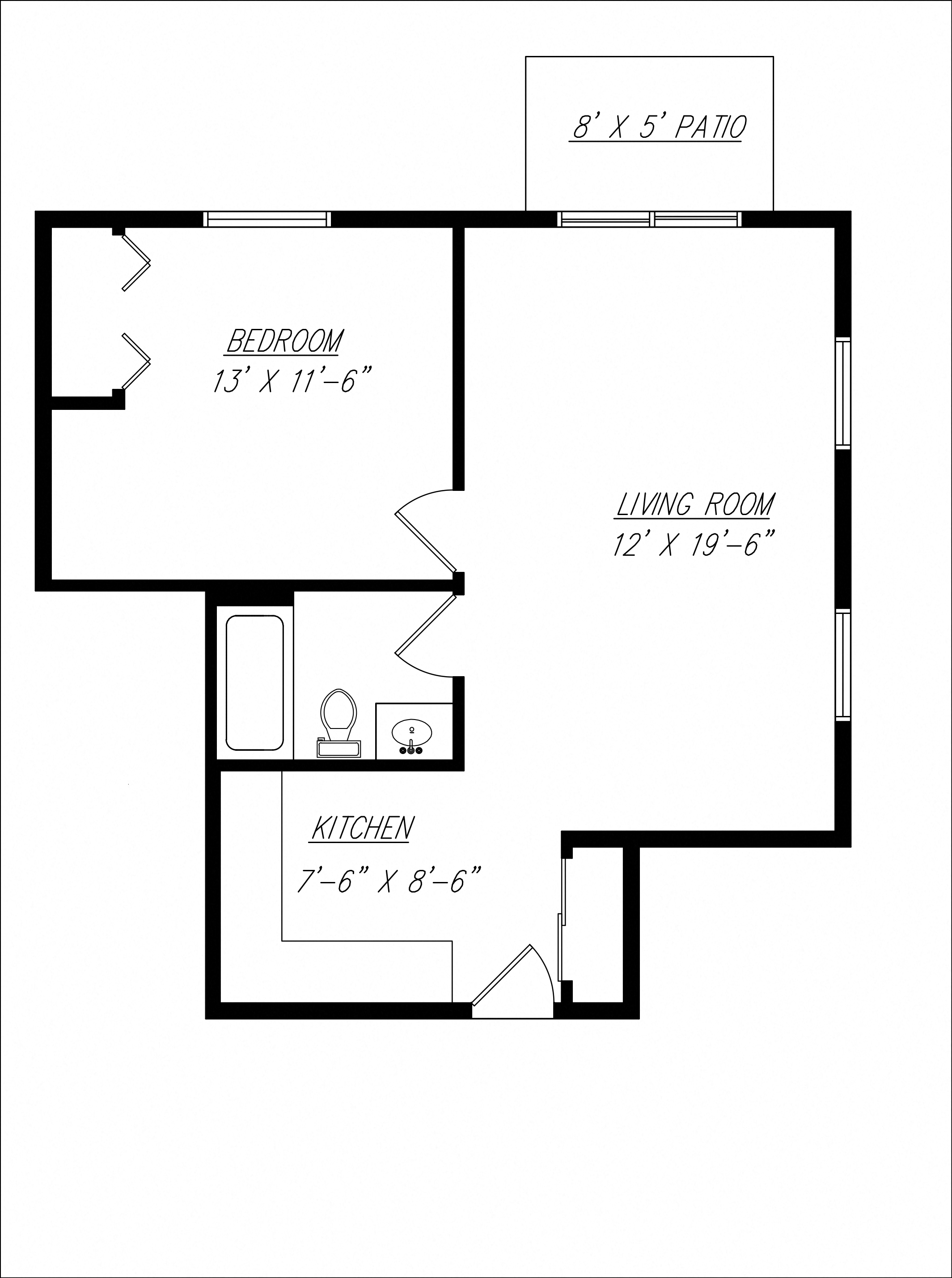 Floor plan for 1 bed, 1 bath